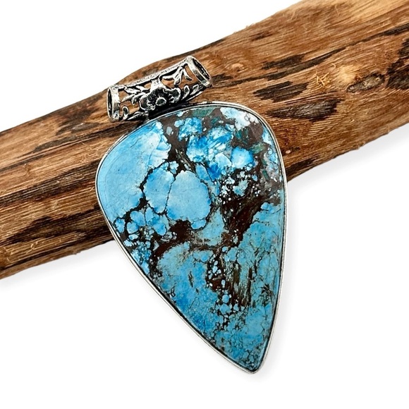 Large Turquoise Silver 925 Handmade Statement Pendant Necklace - Picture 3 of 3